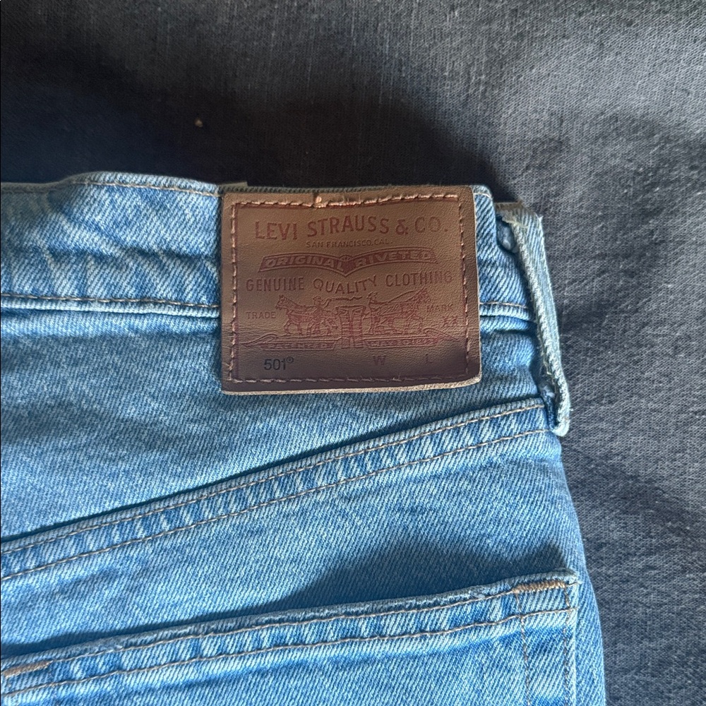 Levi's Blue Frayed Hem Jean Shorts - Picture 4 of 5